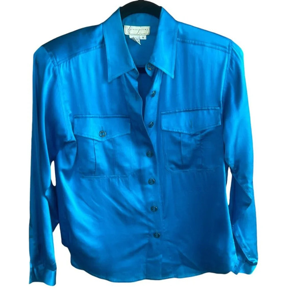 Spenser Jeremy Vintage Teal 100% Silk Blouse Size Small Petite - Picture 1 of 8